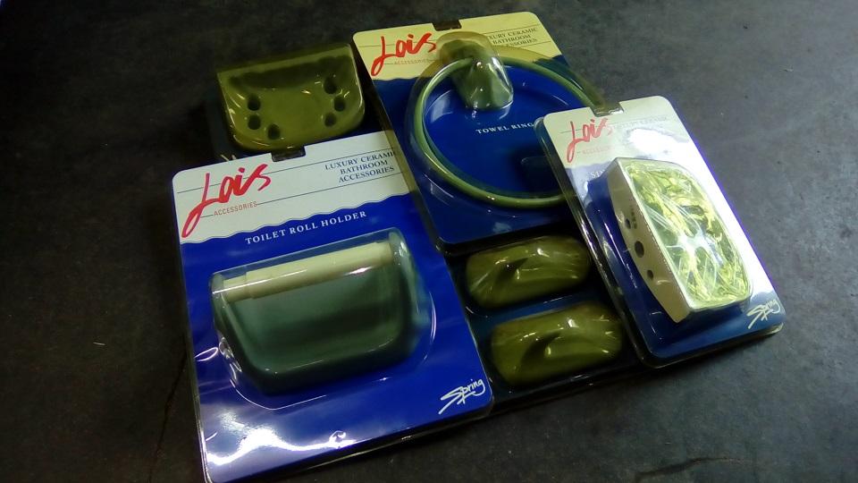 Wild Sage Toilet Roll Holder. Soap Dish. Towel Ring. Robe Hooks.